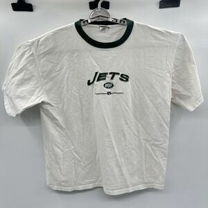 Y2K NFL NY‎ Jets Short Sleeve T-Shirt White Green Mens XL Cotton Shirt Football